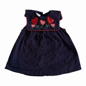 Vintage Samara Girls Corduroy Polkadot Dress With Heart Flower Embroidery Size 4
